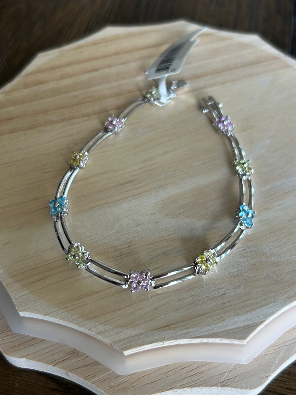 Multi Gemstone Flower Tennis Bracelet Sterling